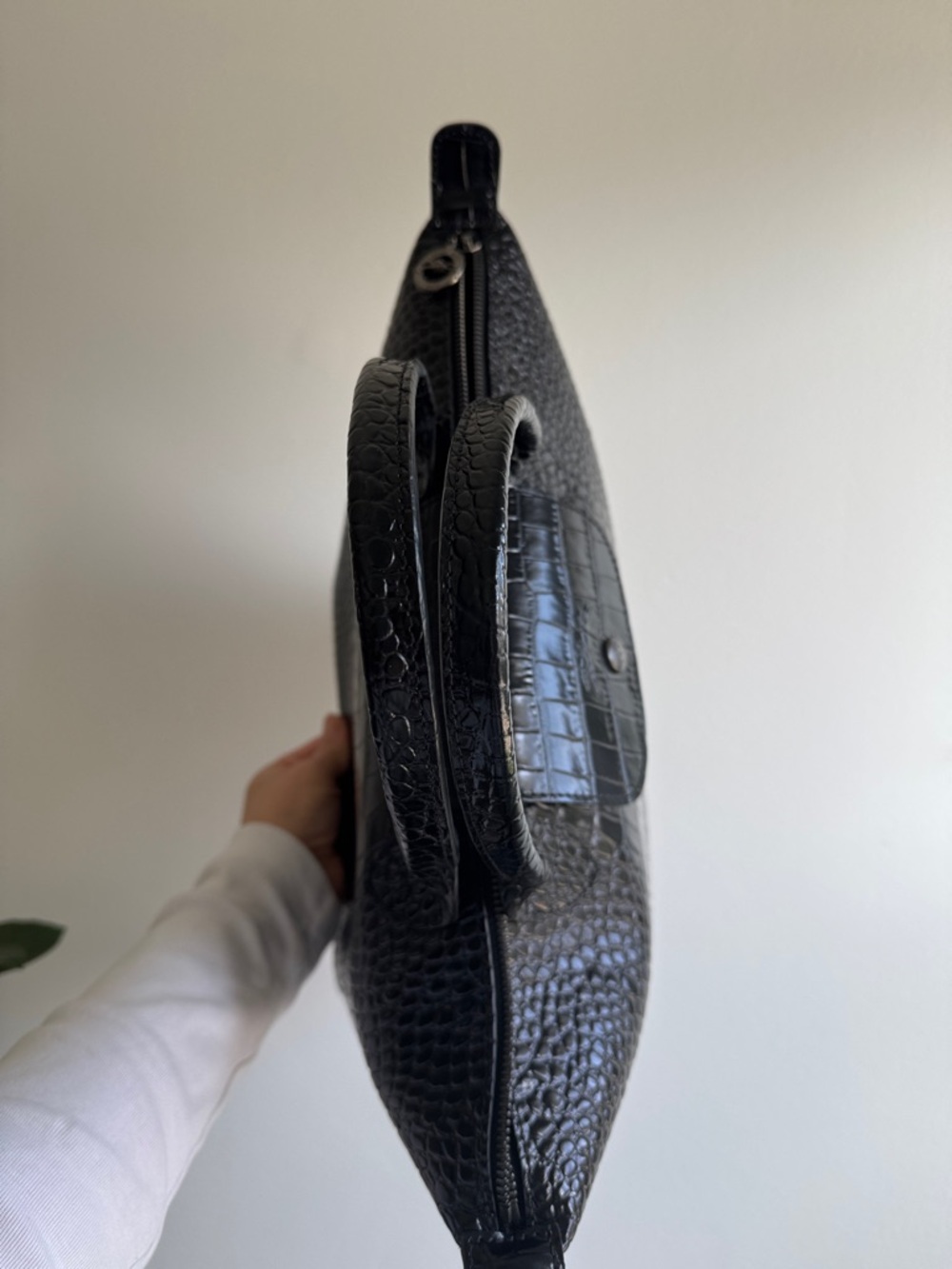 Longchamp Black Croc-Embossed Small Top-Handle Tote - Picture 6 of 11